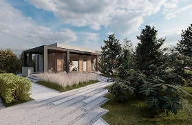 Vista de la fachada con acceso principal