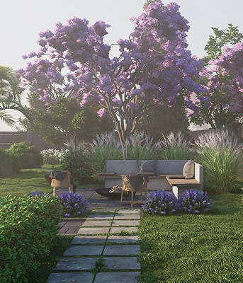 Patio residencial con área social