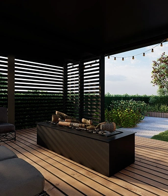 Espacio exterior con parrilla y pérgola